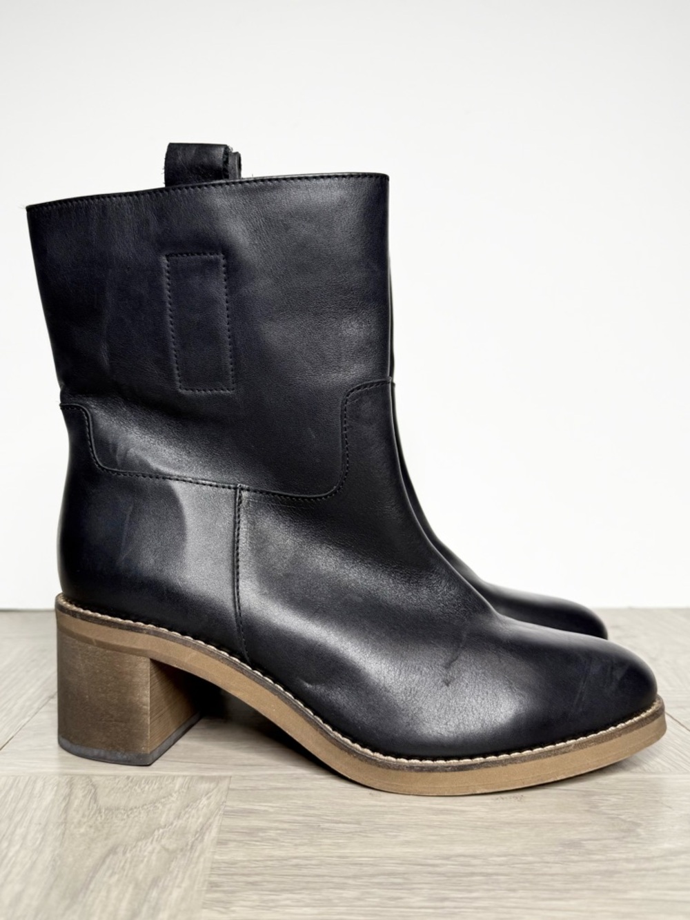 Free People Tabby Black Leather Heeled Boot 39